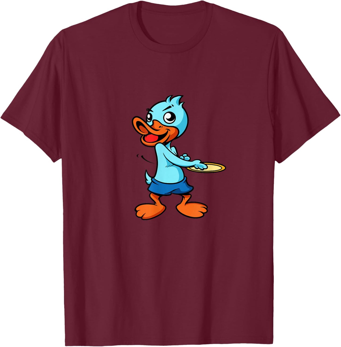 Comic duck plays Ultimate Frisbee T-Shirt - T-Shirt | Maroon