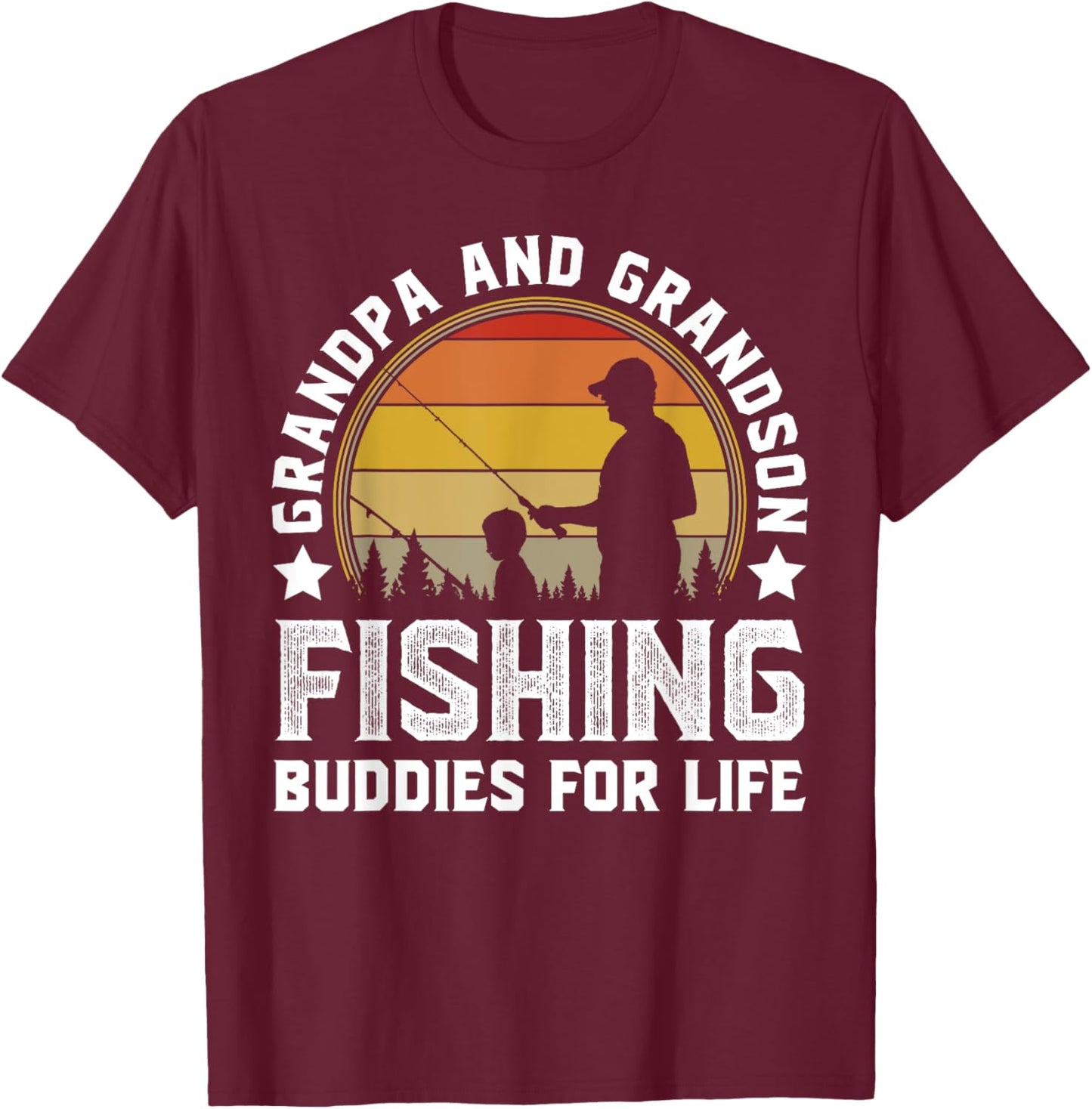 Grandpa and Grandson Fishing Buddies for Life - Matching T-Shirt - T-Shirt | Maroon