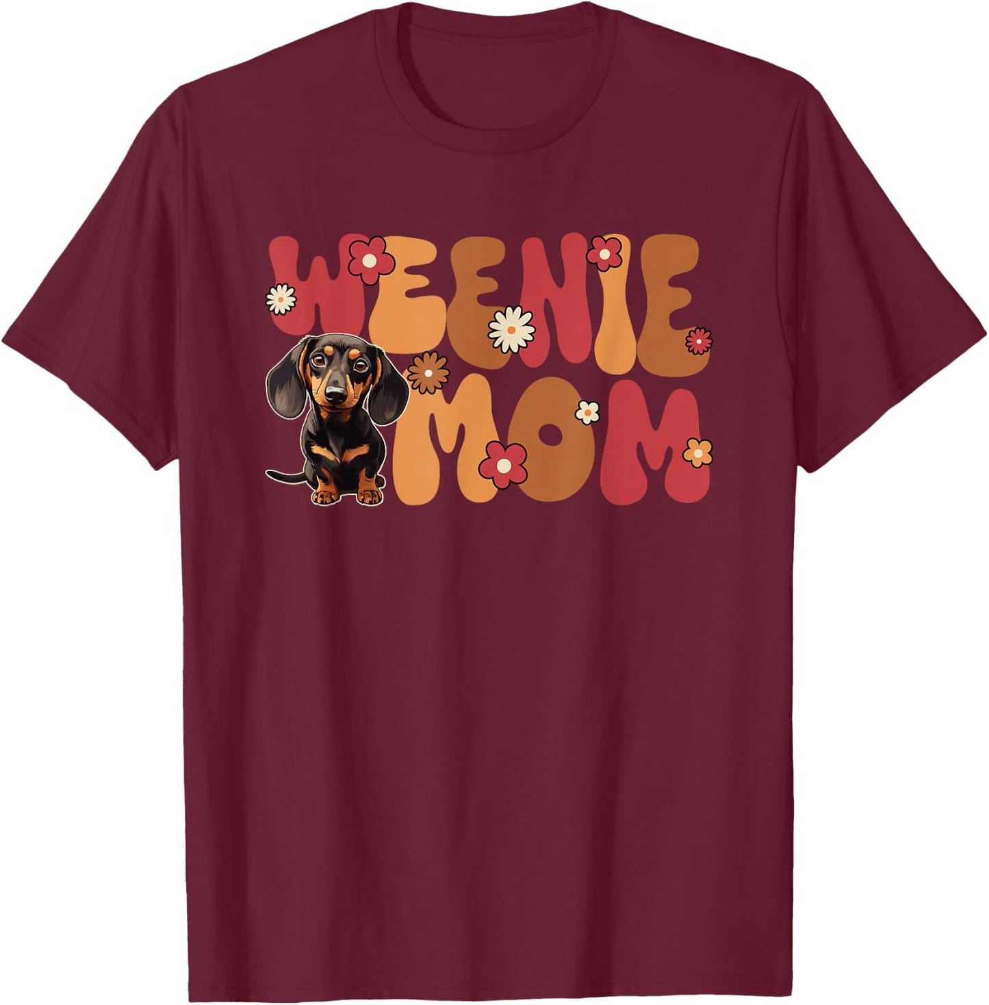 Dachshund Groovy World's Best Weenie Mom T-Shirt - T-Shirt | Maroon