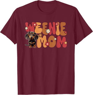 Dachshund Groovy World's Best Weenie Mom T-Shirt - T-Shirt | Maroon