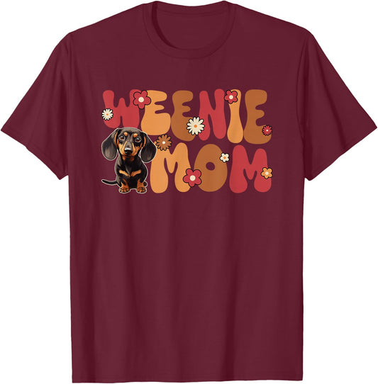 Dachshund Groovy World's Best Weenie Mom T-Shirt - T-Shirt | Maroon