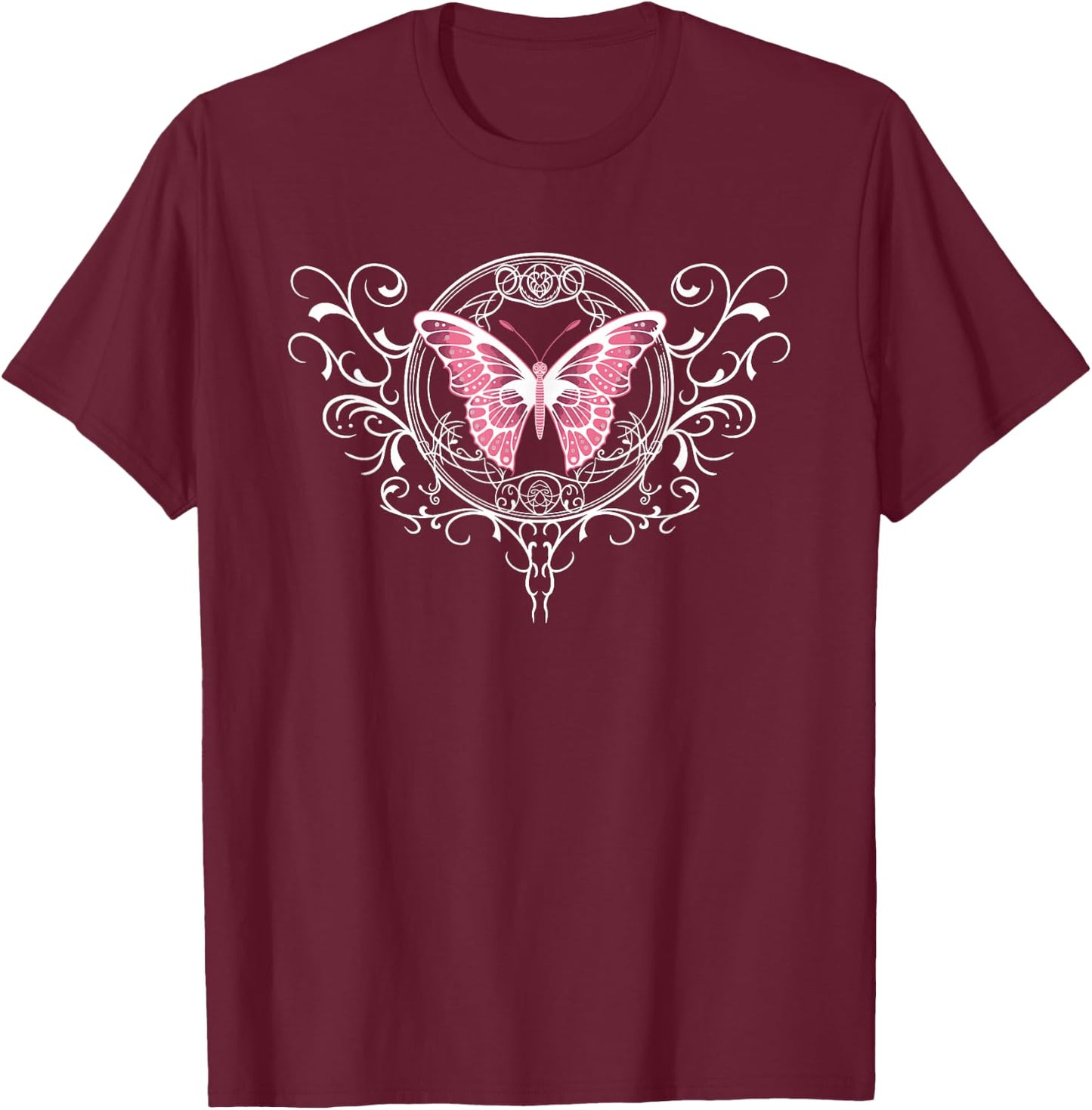 Fairycore Dark Grunge Tattoo Butterfly Y2K Aesthetic T-Shirt - T-Shirt | Maroon