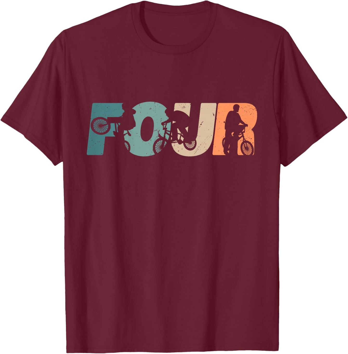 4 Year Old BMX Rider Birthday Party Boys Dirt Biking 4th T-Shirt - T-Shirt | Maroon