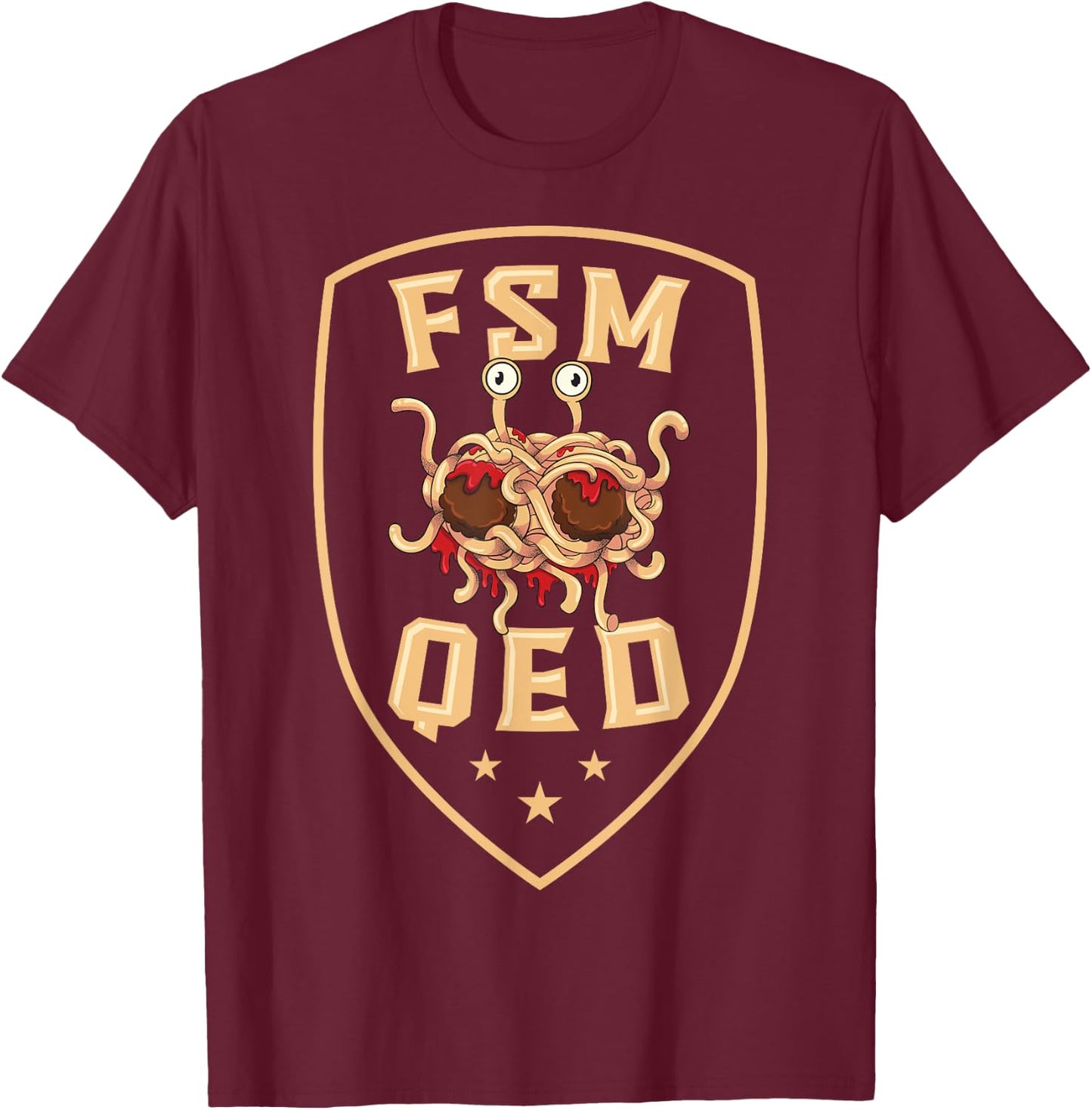 Flying Spaghetti Monster Pastafari Pastafarian FSM QED T-Shirt - T-Shirt | Maroon