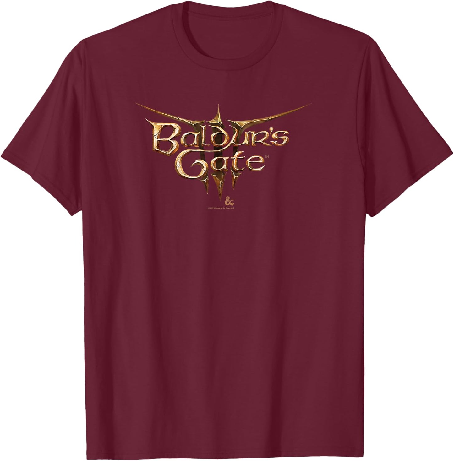 Dungeons & Dragons Baldur's Gate III Big Chest Text Logo T-Shirt - T-Shirt | Maroon