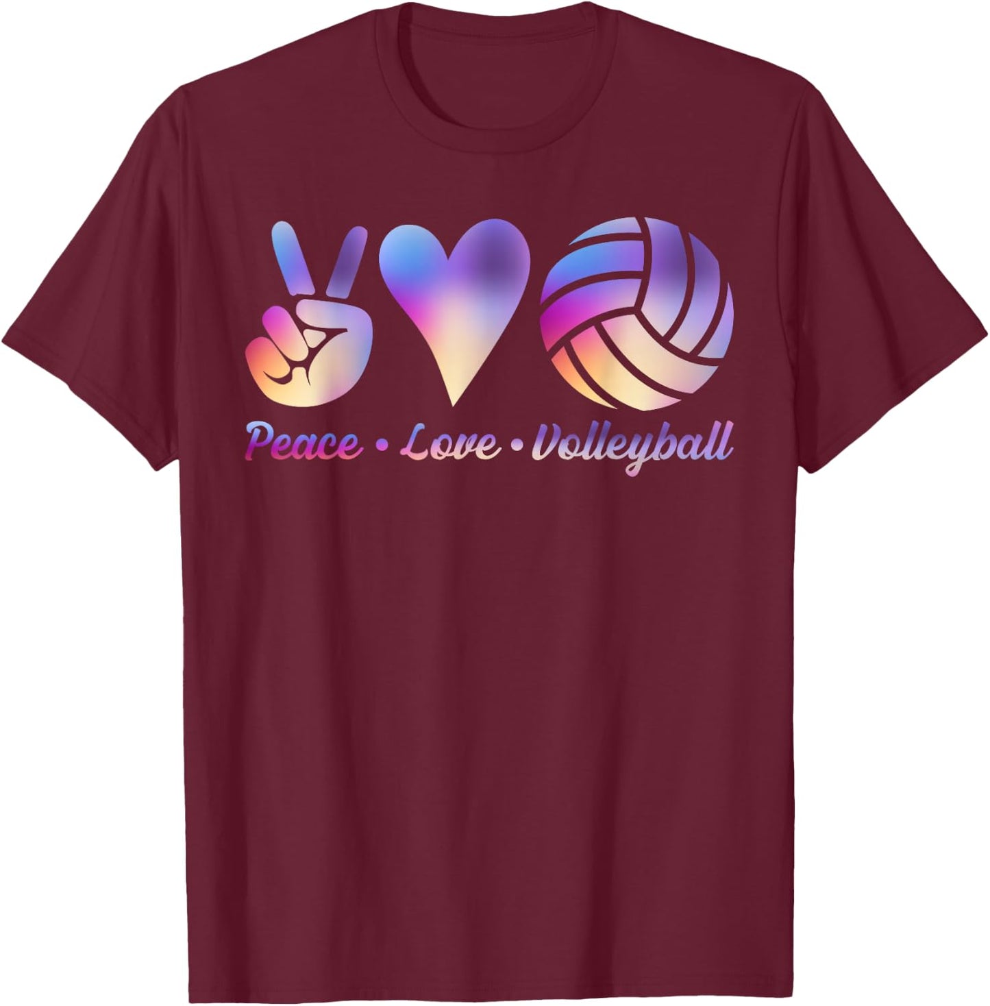 Cool Tie Dye Volleyball Shirt Peace Love Volleyball Design T-Shirt - T-Shirt | Maroon