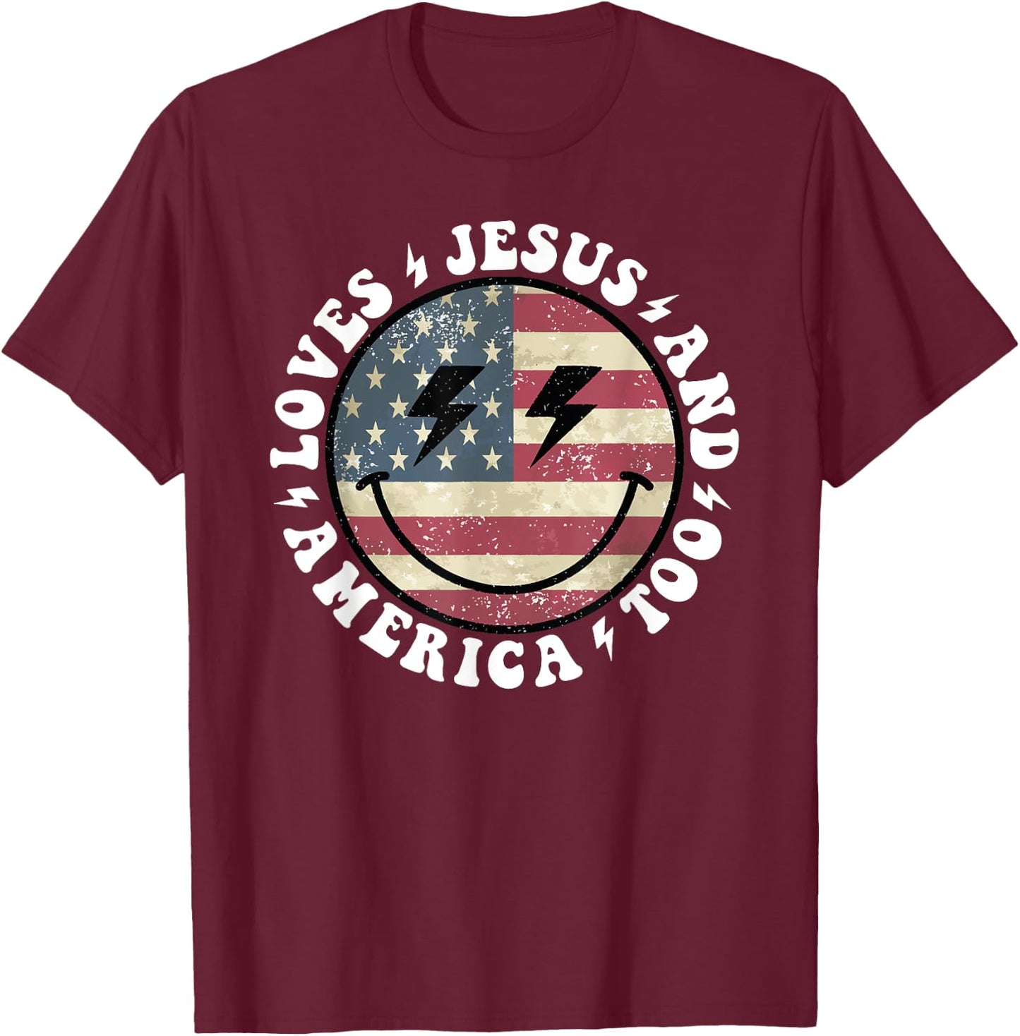 Loves Jesus and America Too God Christian 4th of July retro T-Shirt - T-Shirt | Maroon