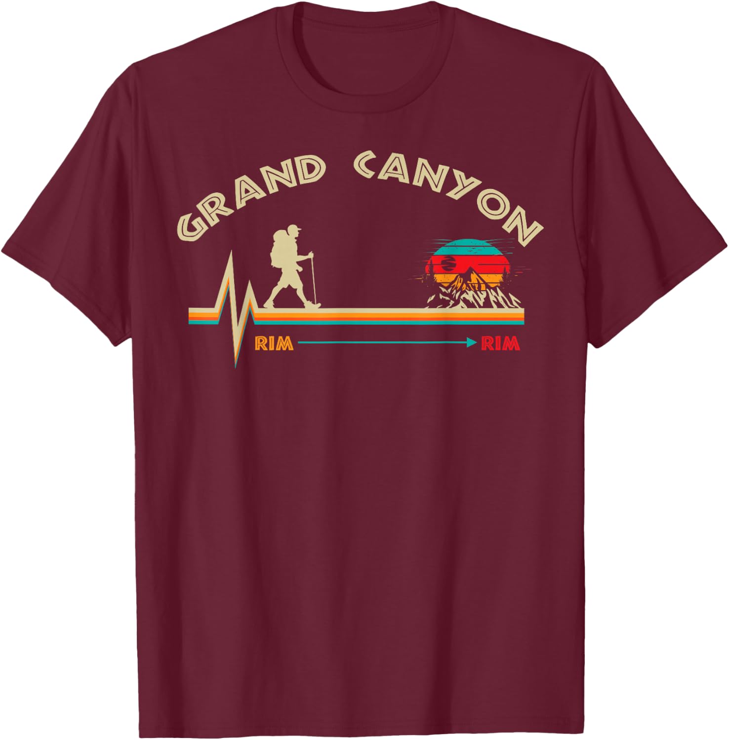 Grand Canyon National Park - Rim - Rim - Retro Hiking T-Shirt - T-Shirt | Maroon