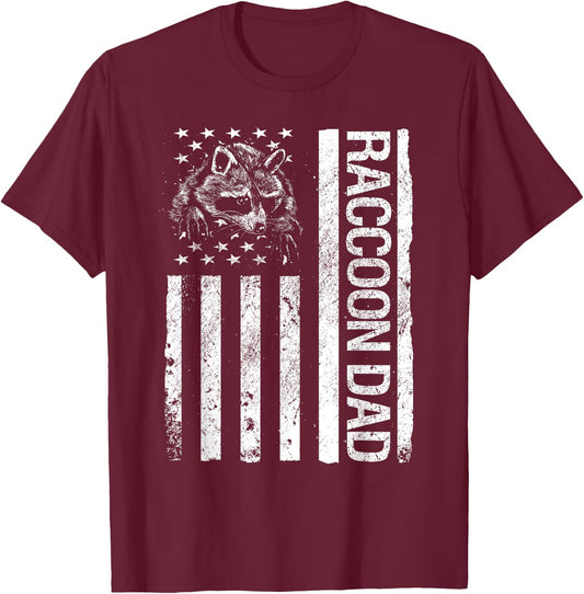 Raccoon Dad American USA Flag Funny Pet Raccoon Lover T-Shirt - T-Shirt | Maroon