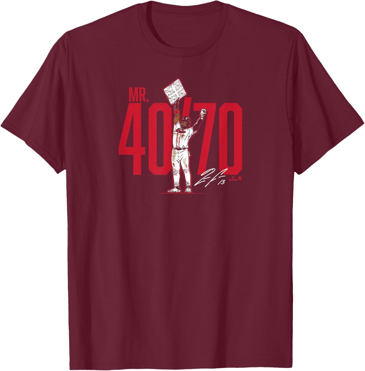 Ronald Acuña Jr. - Mr. 40/70 - Atlanta Baseball T-Shirt - T-Shirt | Maroon