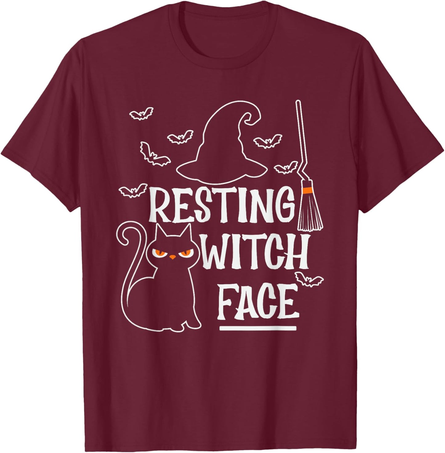 Resting Witch Face Halloween Design T-Shirt - T-Shirt | Maroon
