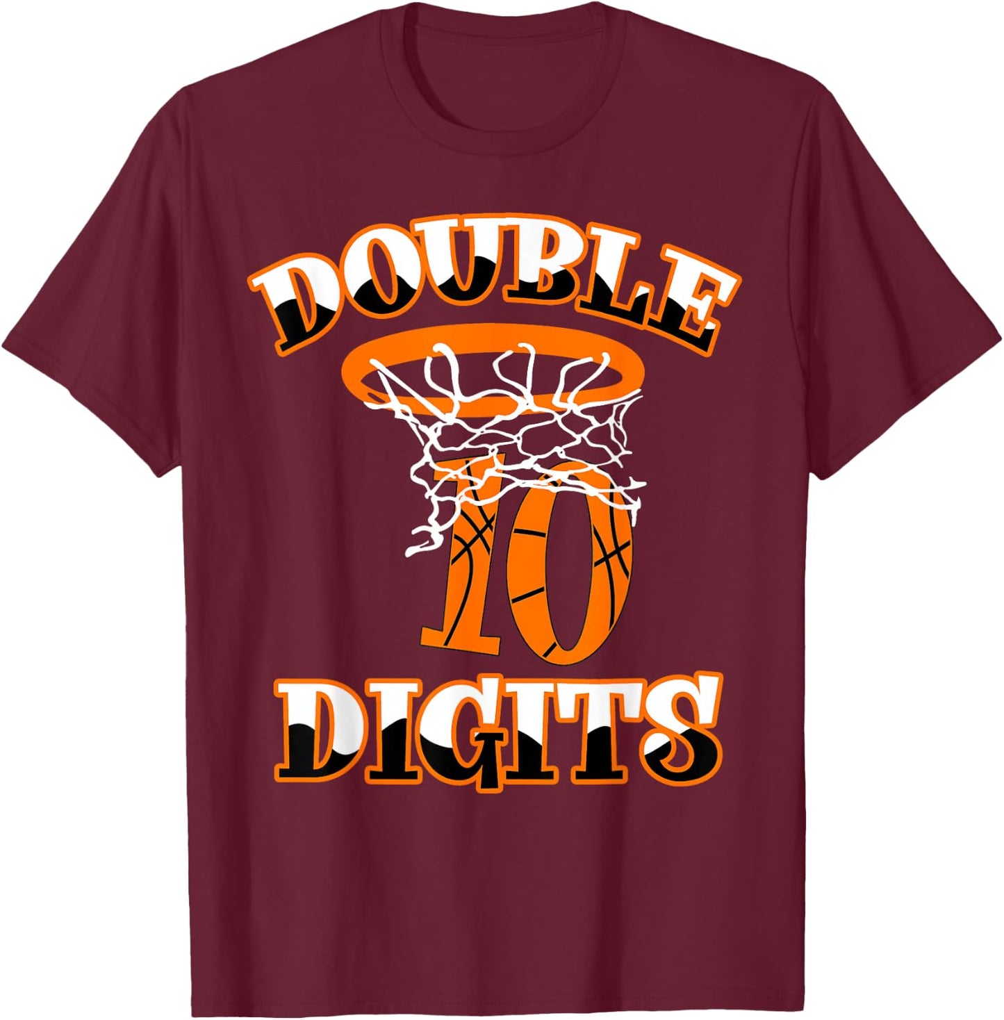 Double Digits Birthday Decorations Boy 10 Basketball 10th T-Shirt - T-Shirt | Maroon