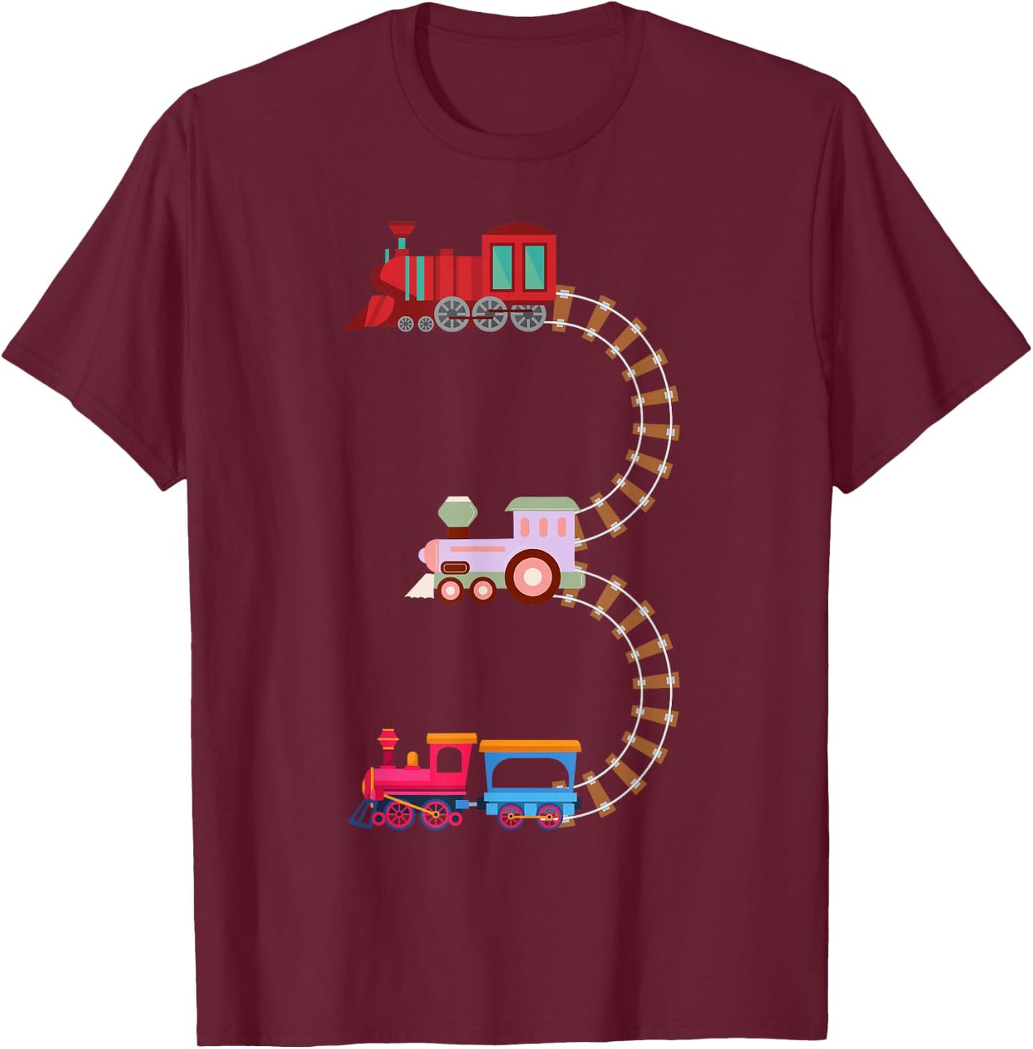 Kids Train 3rd Birthday Fun Train Theme 3rd Birthday Party T-Shirt - T-Shirt | Maroon