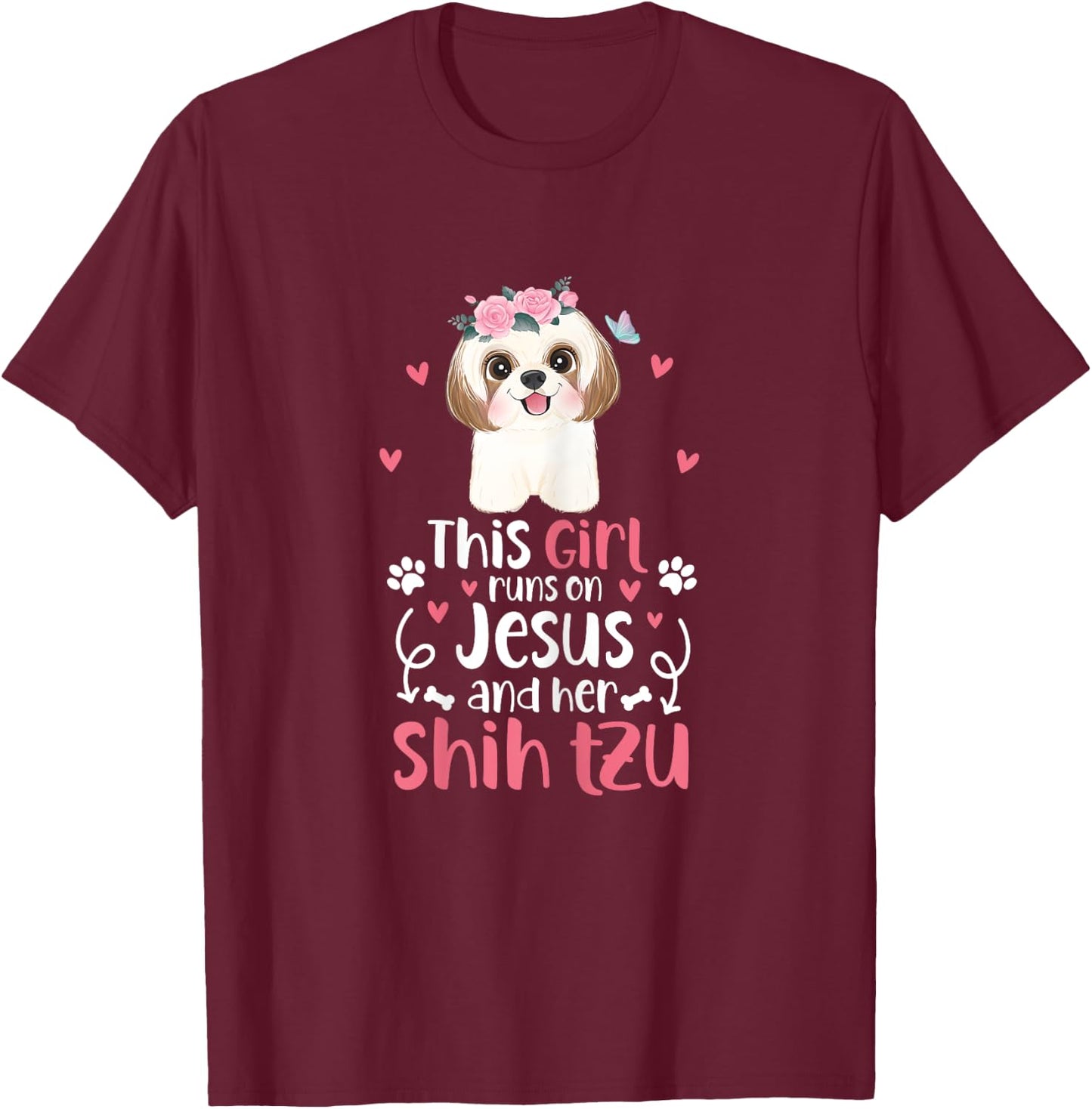 Shih Tzu This Girl Runs On Jesus And Shih Tzu Dog T-Shirt - T-Shirt | Maroon