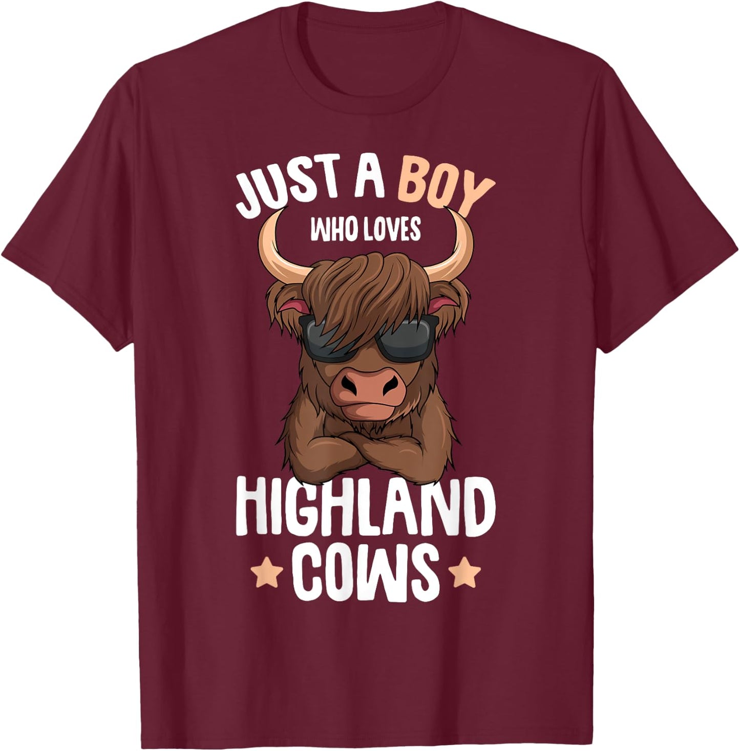 Just A Boy Who Loves Highland Cows Kids T-Shirt - T-Shirt | Maroon
