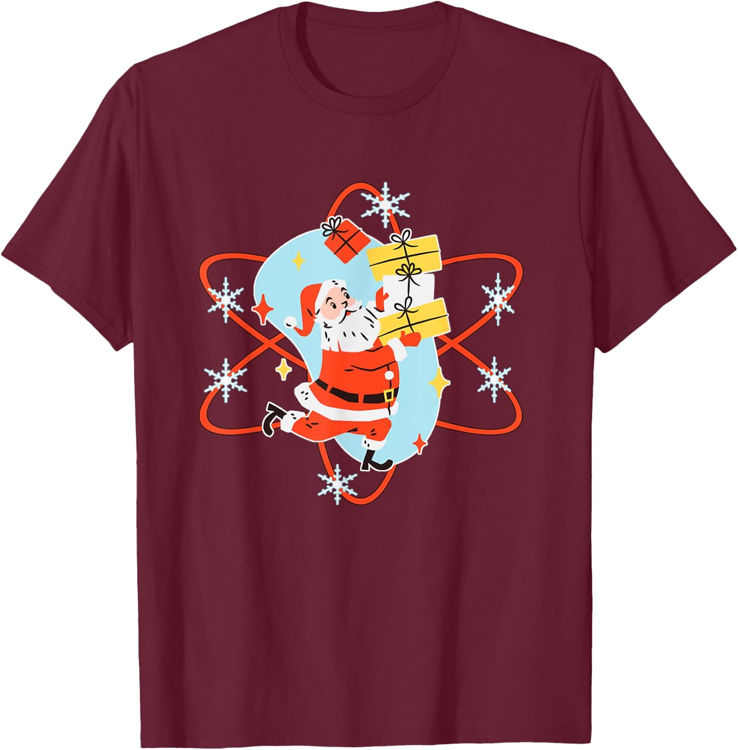 Retro Christmas Mid Century Modern Atomic Santa Claus T-Shirt - T-Shirt | Maroon