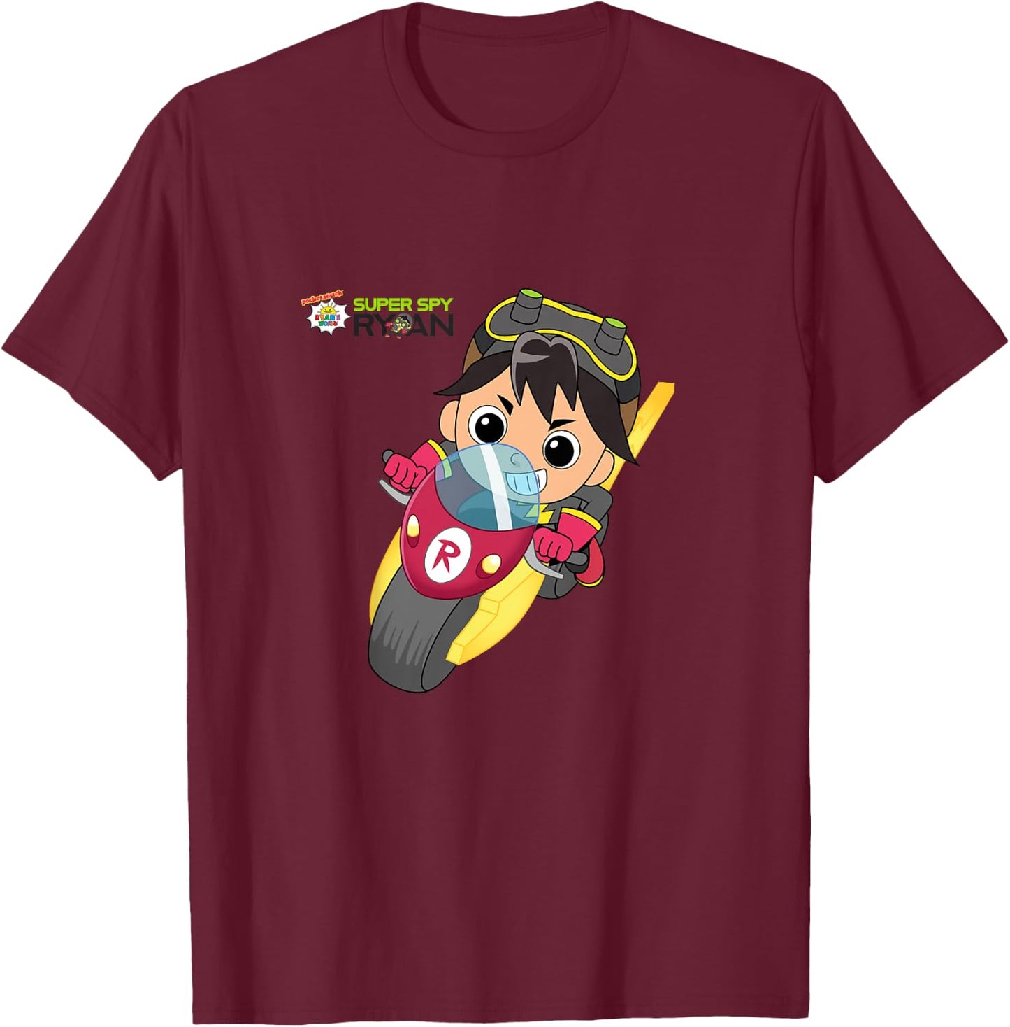Ryan's World Super Spy Ryan Motorcycle T-Shirt - T-Shirt | Maroon