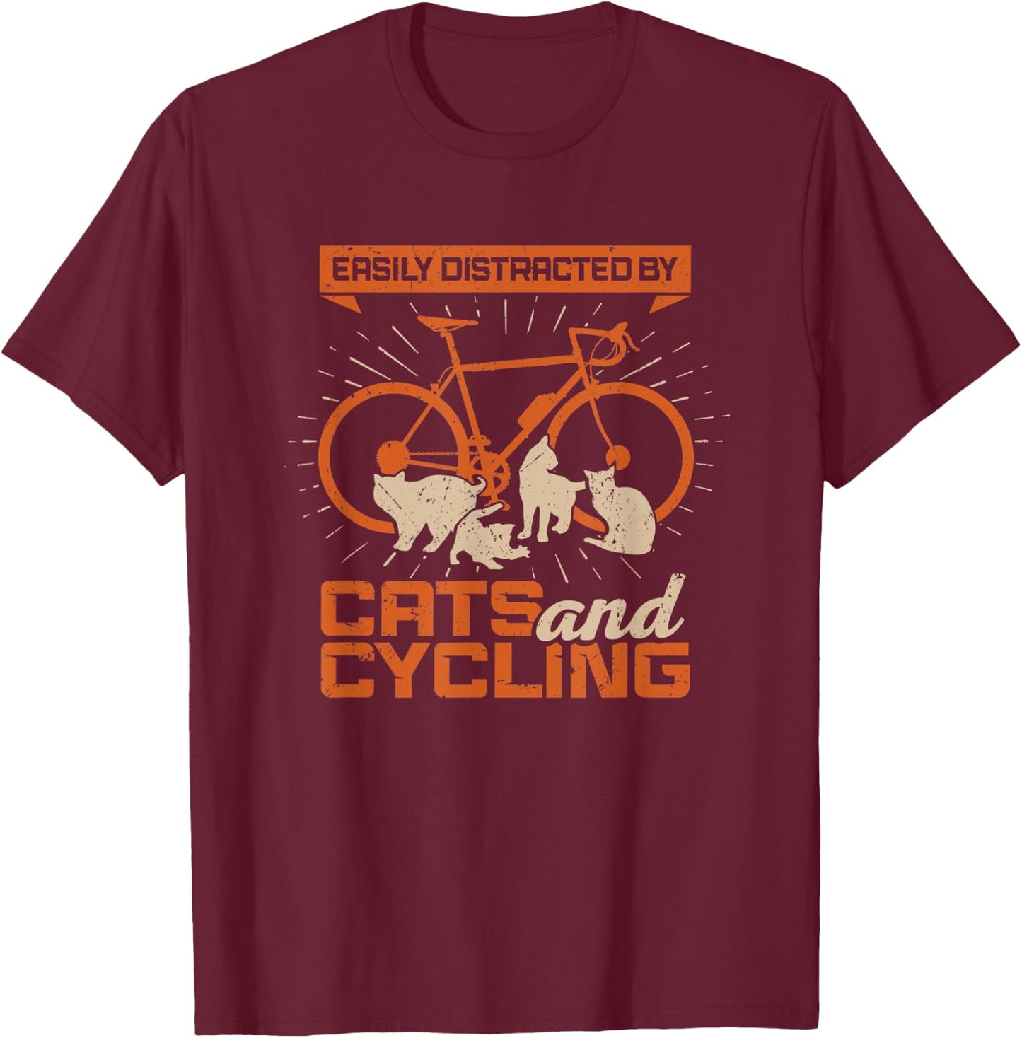 Easily Distracted By Cats And Cycling T-Shirt - T-Shirt | Maroon