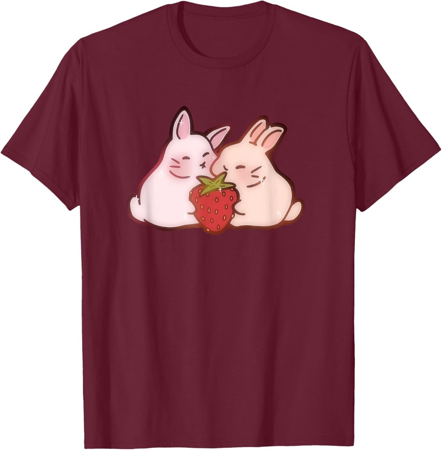 Cute Kawaii 90s Y2K Rabbits two Strawberry Bunnies T-Shirt - T-Shirt | Maroon