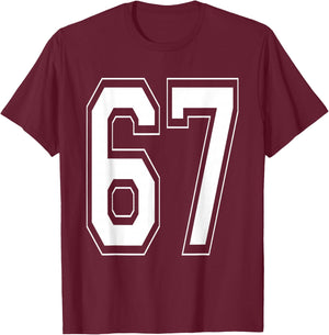Number 67 Baseball Football Soccer Numbered Jersey T-Shirt - T-Shirt | Maroon