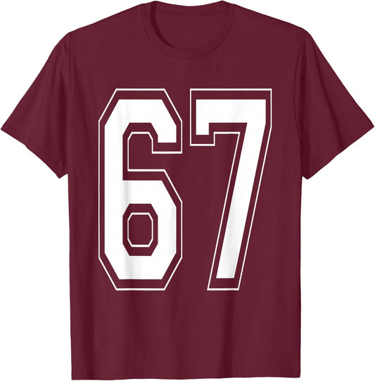 Number 67 Baseball Football Soccer Numbered Jersey T-Shirt - T-Shirt | Maroon
