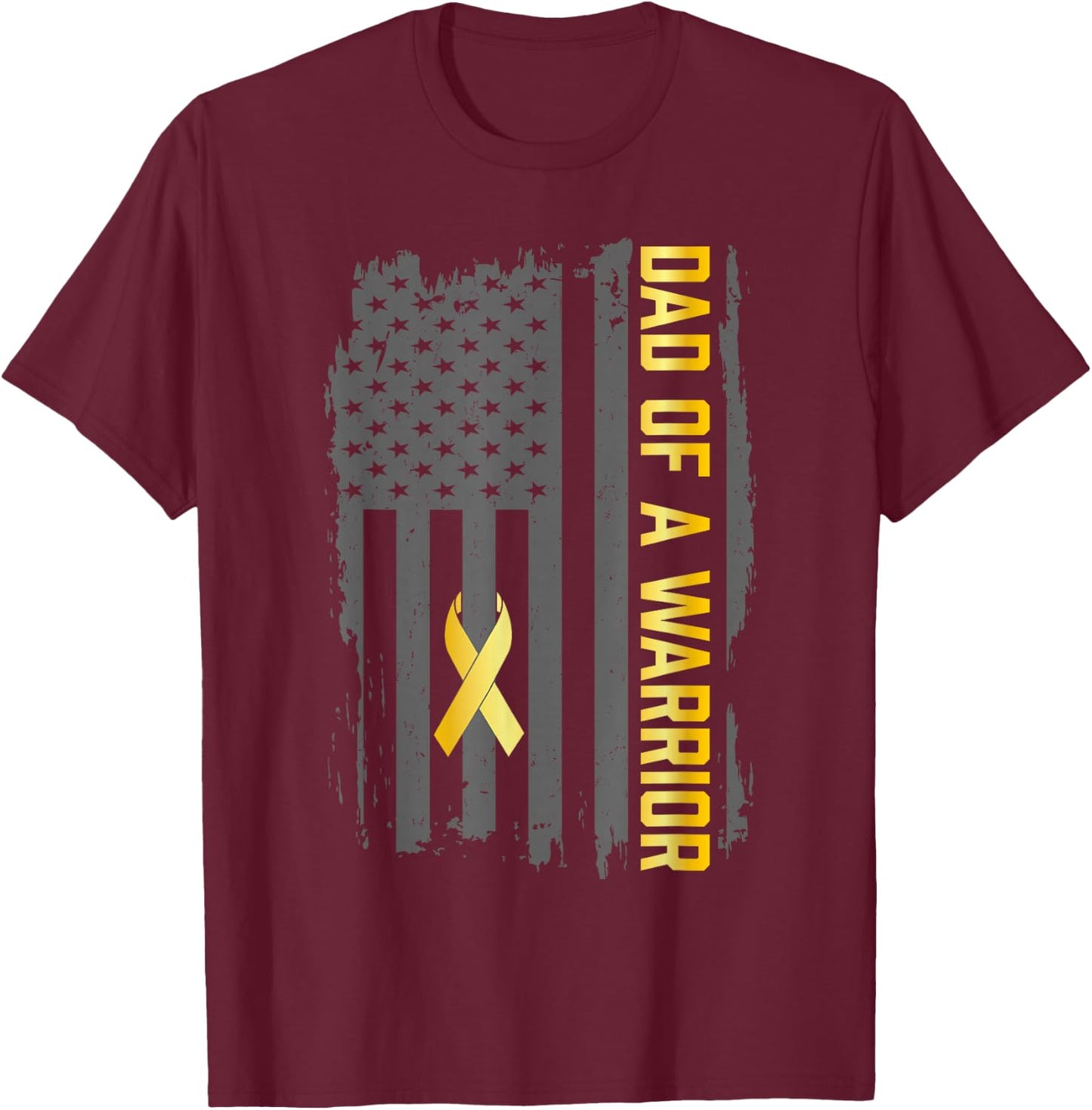 Childhood Cancer Usa Flag Dad of a Warrior Childhood Cancer T-Shirt - T-Shirt | Maroon