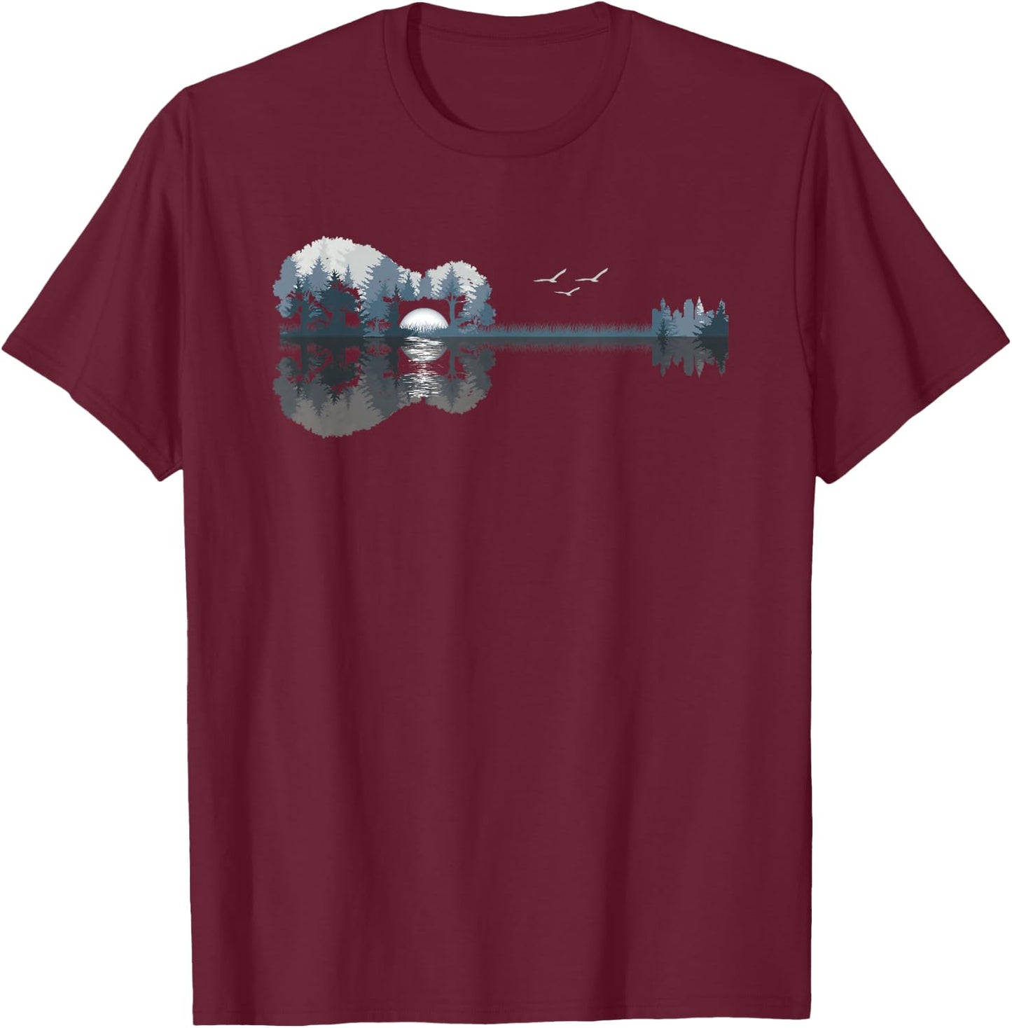 Acoustic Guitar Lake Music Guitarist Musician Men Women T-Shirt - T-Shirt | Maroon