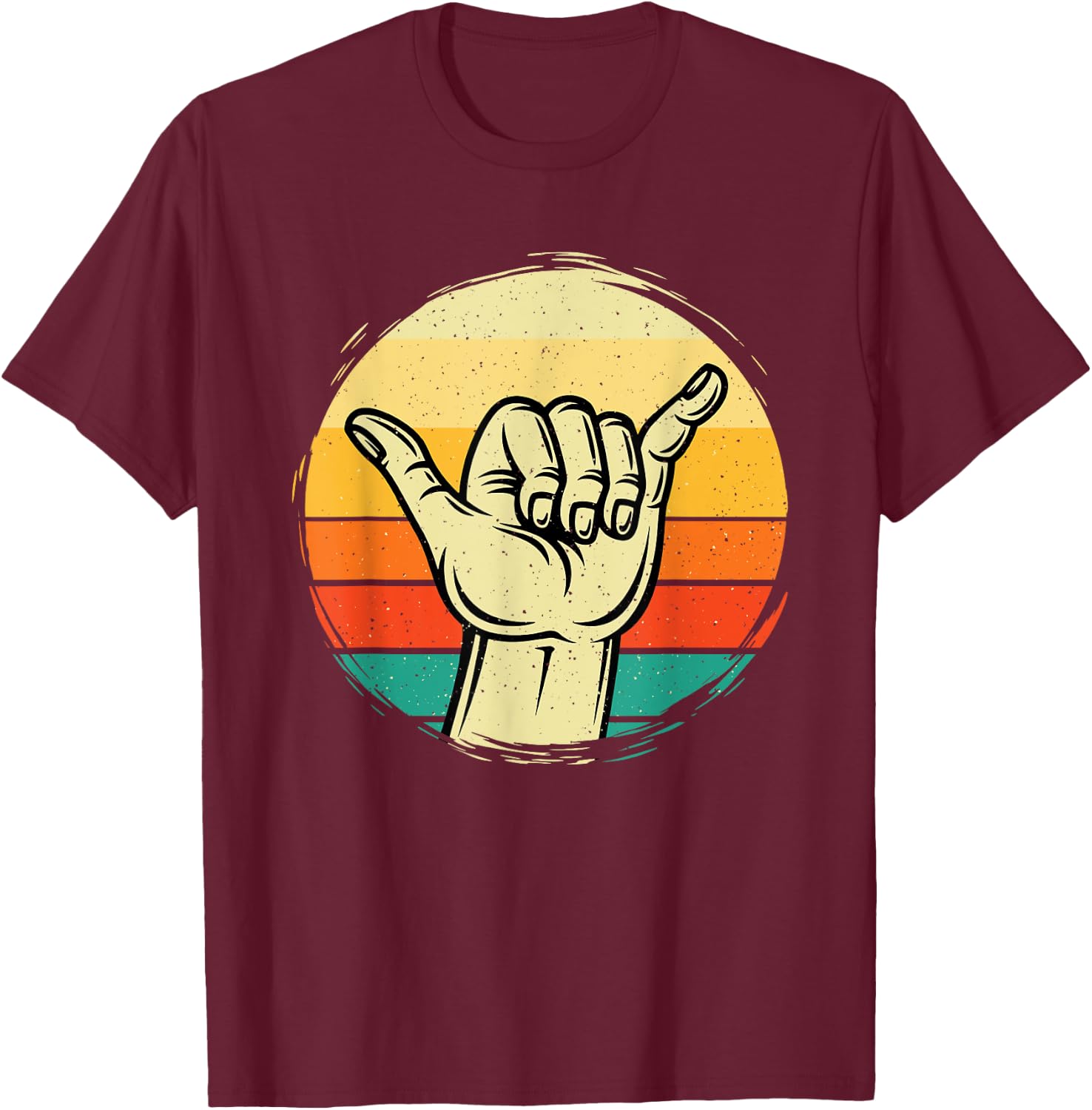 Good Vibe Shaka Hand Sign - Surfing Lover Surfboard Surfers T-Shirt - T-Shirt | Maroon