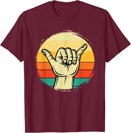 Good Vibe Shaka Hand Sign - Surfing Lover Surfboard Surfers T-Shirt - T-Shirt | Maroon