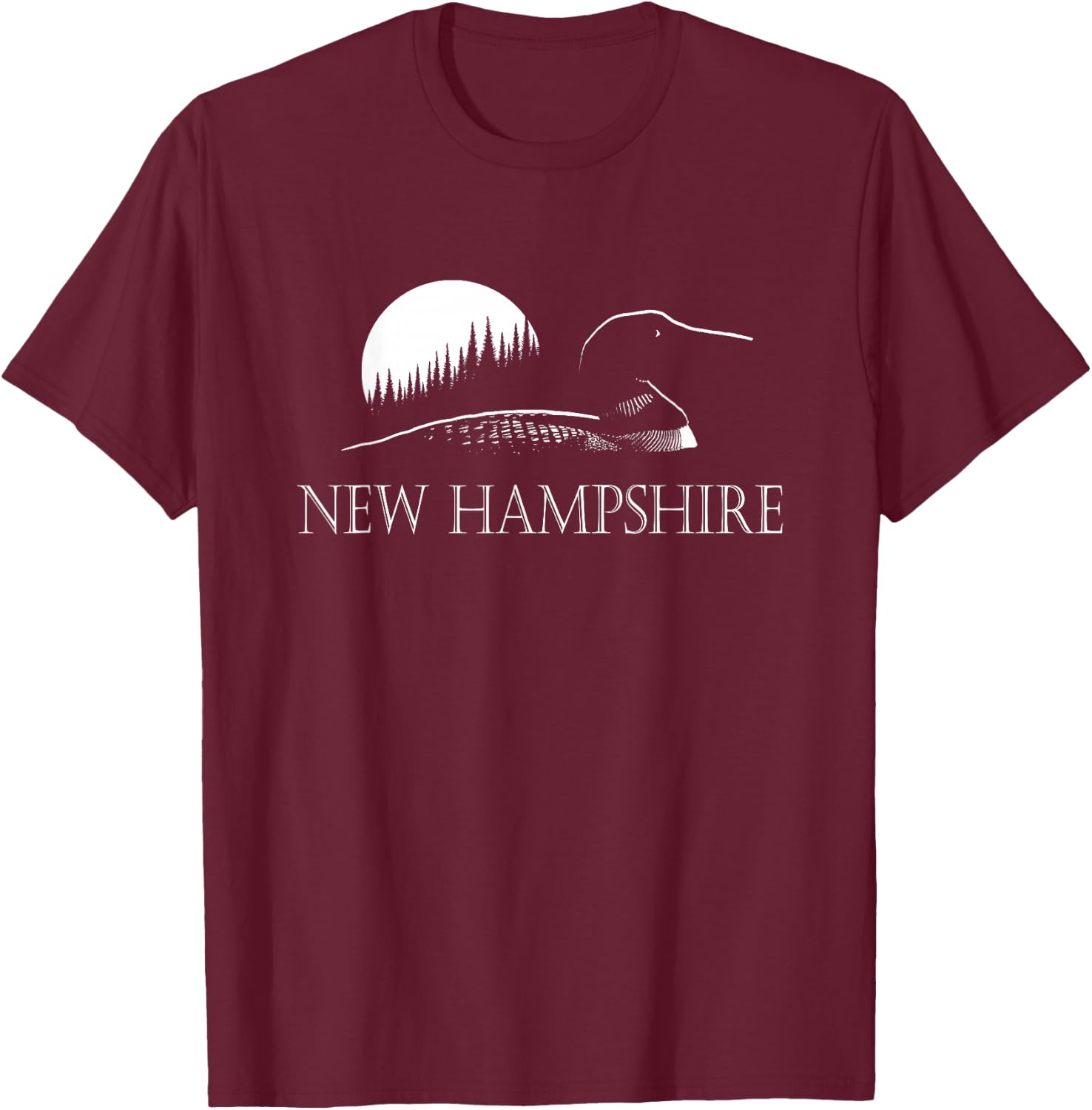 New Hampshire Loon In Moonlight And Forest T-Shirt - T-Shirt | Maroon
