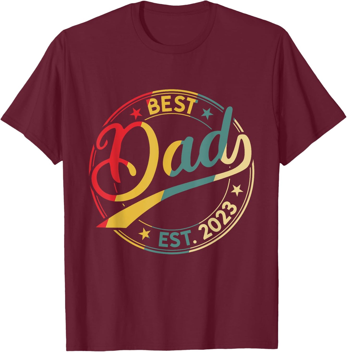 Men's Best Dad Est. 2023 Father since 2023 Retro Father 2023 T-Shirt - T-Shirt | Maroon