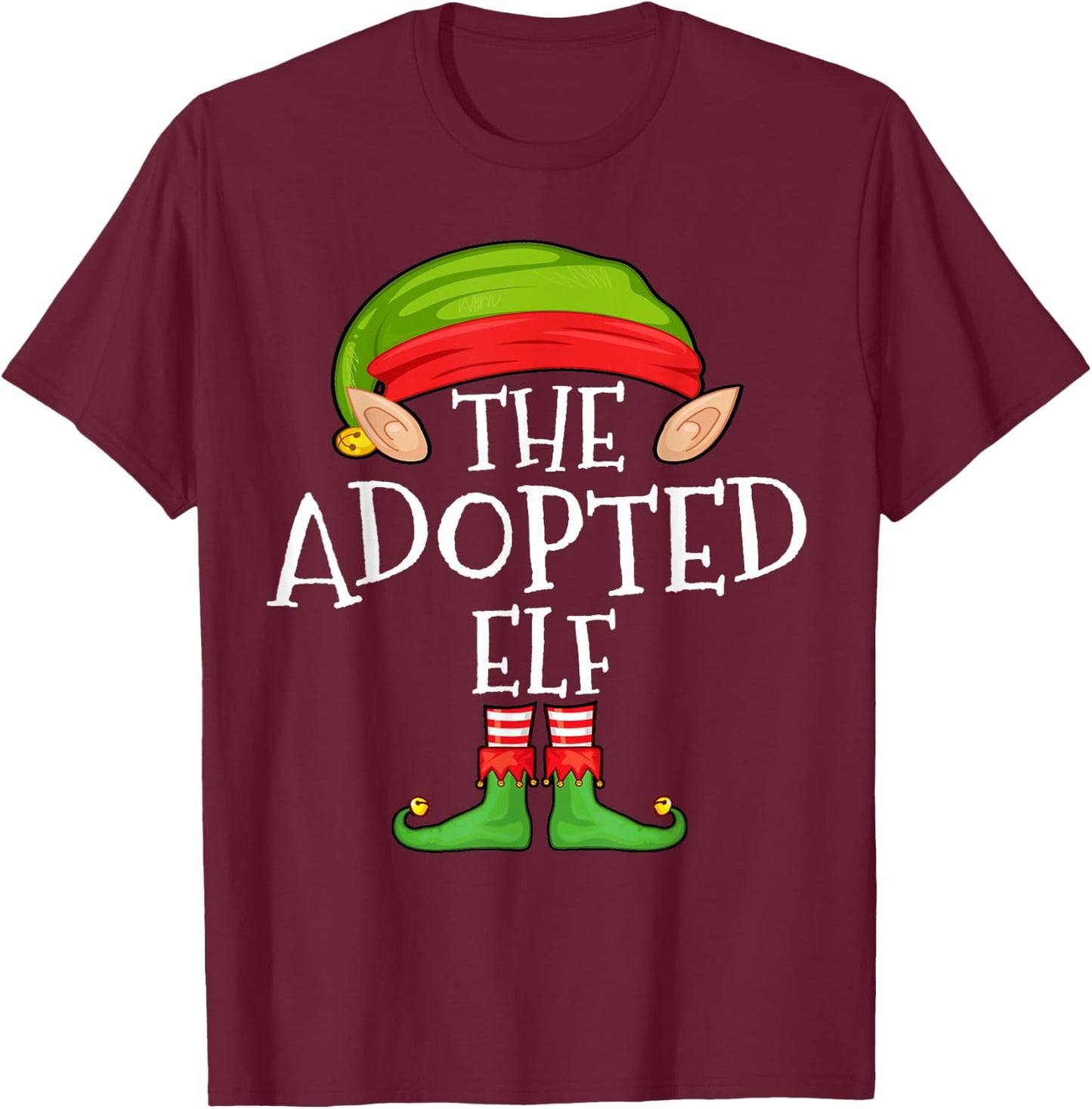 Xmas Adopted Elf Matching Shirt, Men Christmas Family Elf T-Shirt - T-Shirt | Maroon