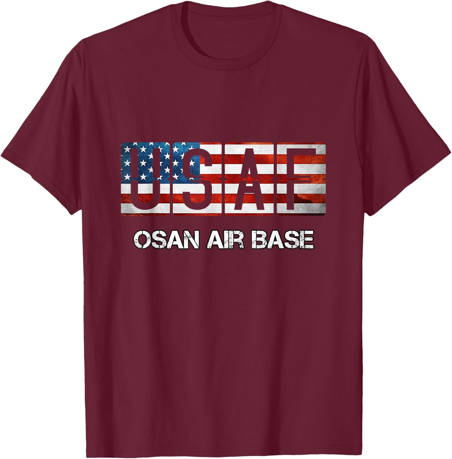 Osan Air Base US Flag T-Shirt - T-Shirt | Maroon
