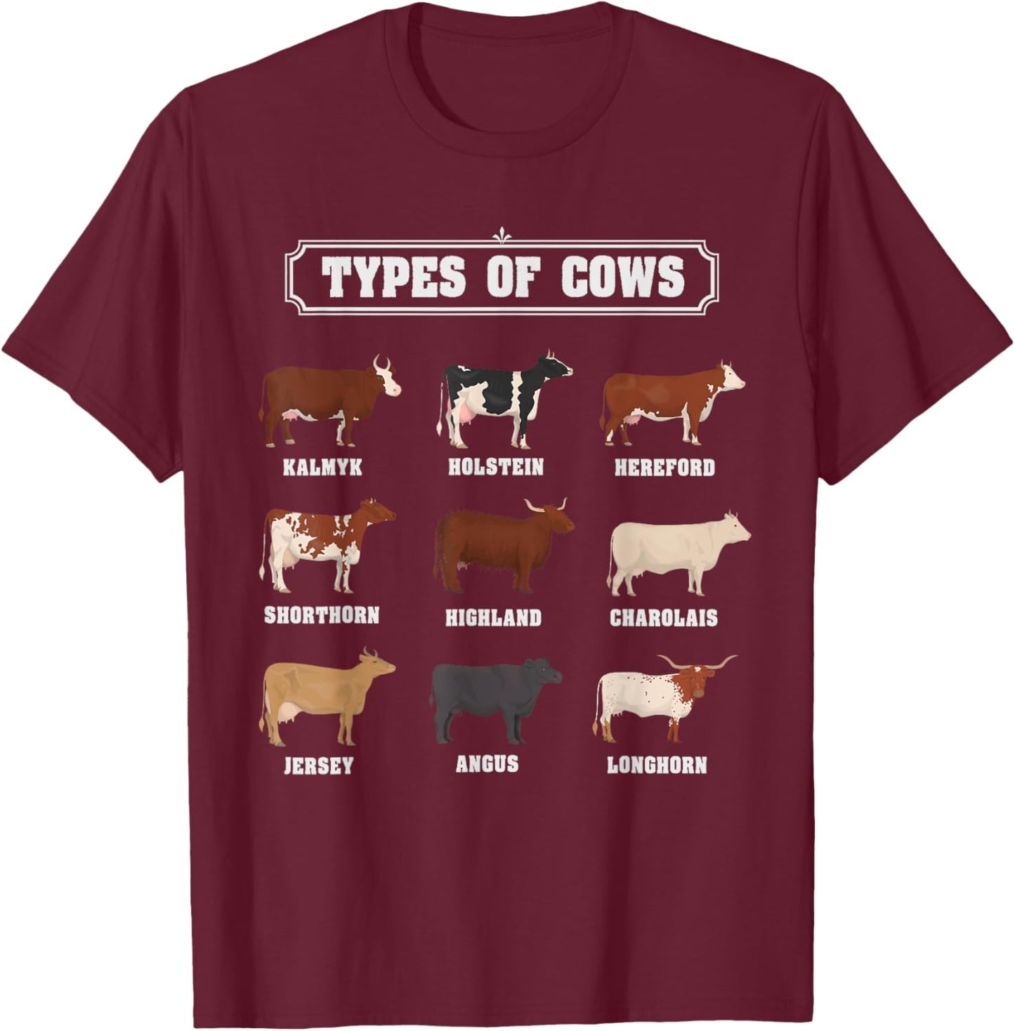 Types Of Cow & Cattle Ideas For Kids & Boys Farmer Costume T-Shirt - T-Shirt | Maroon