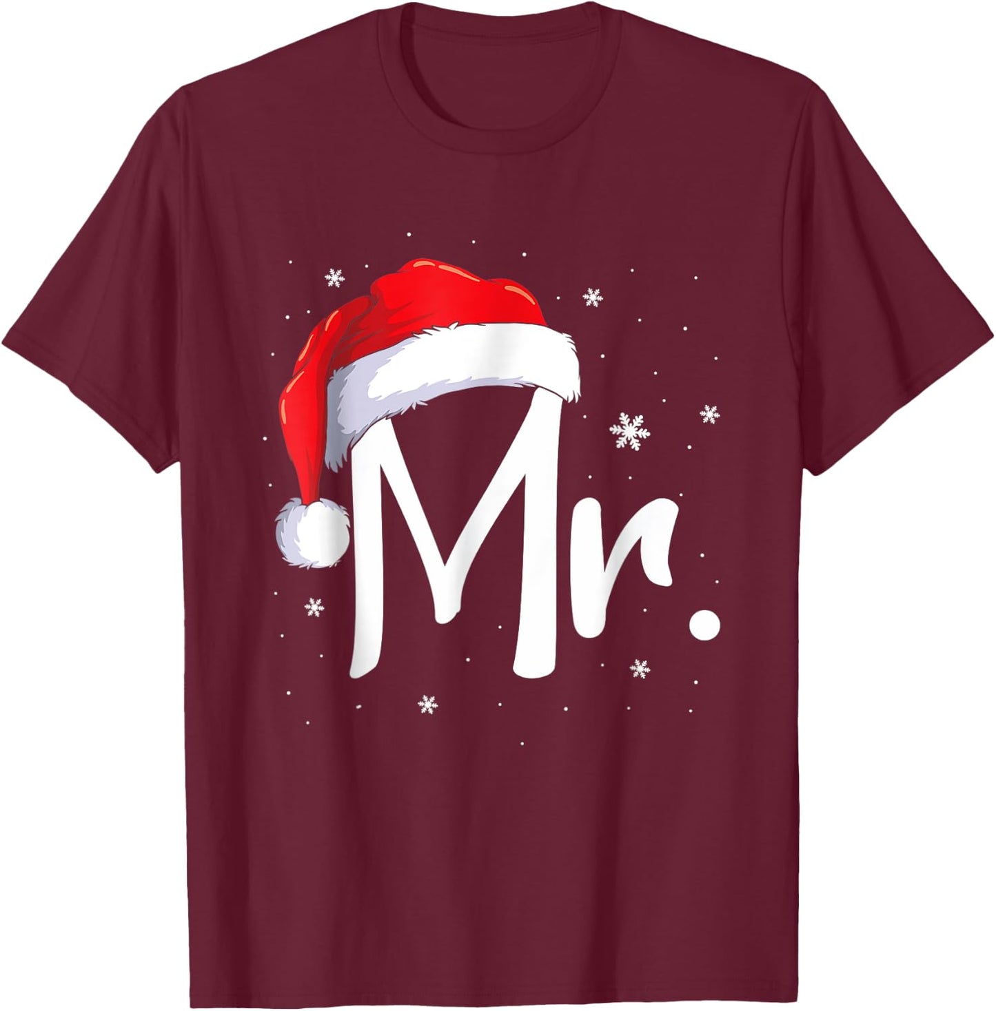 Mr and Mrs Claus Couples Matching Christmas Pajamas Santa T-Shirt - T-Shirt | Maroon