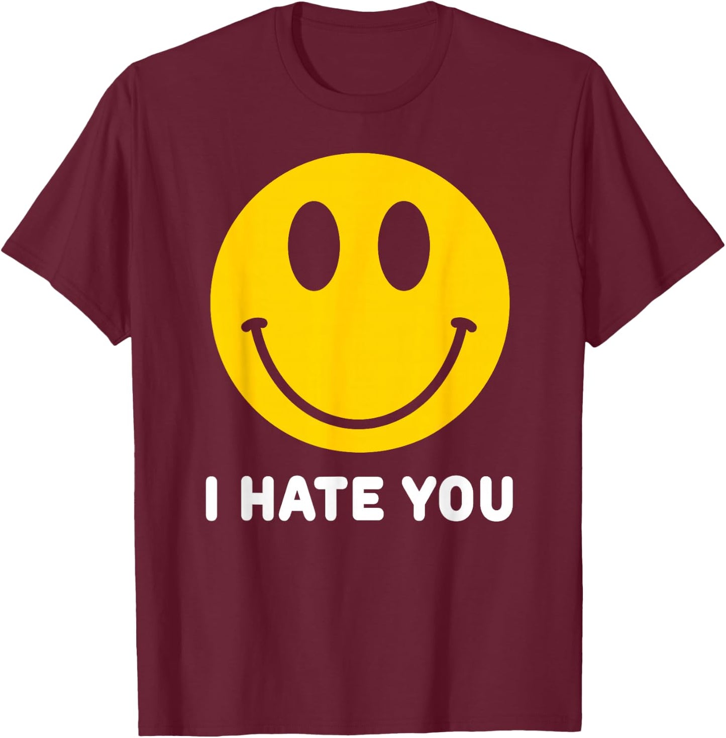 Retro Vintage Yellow Happy Smile Face Emoticon I Hate You T-Shirt - T-Shirt | Maroon