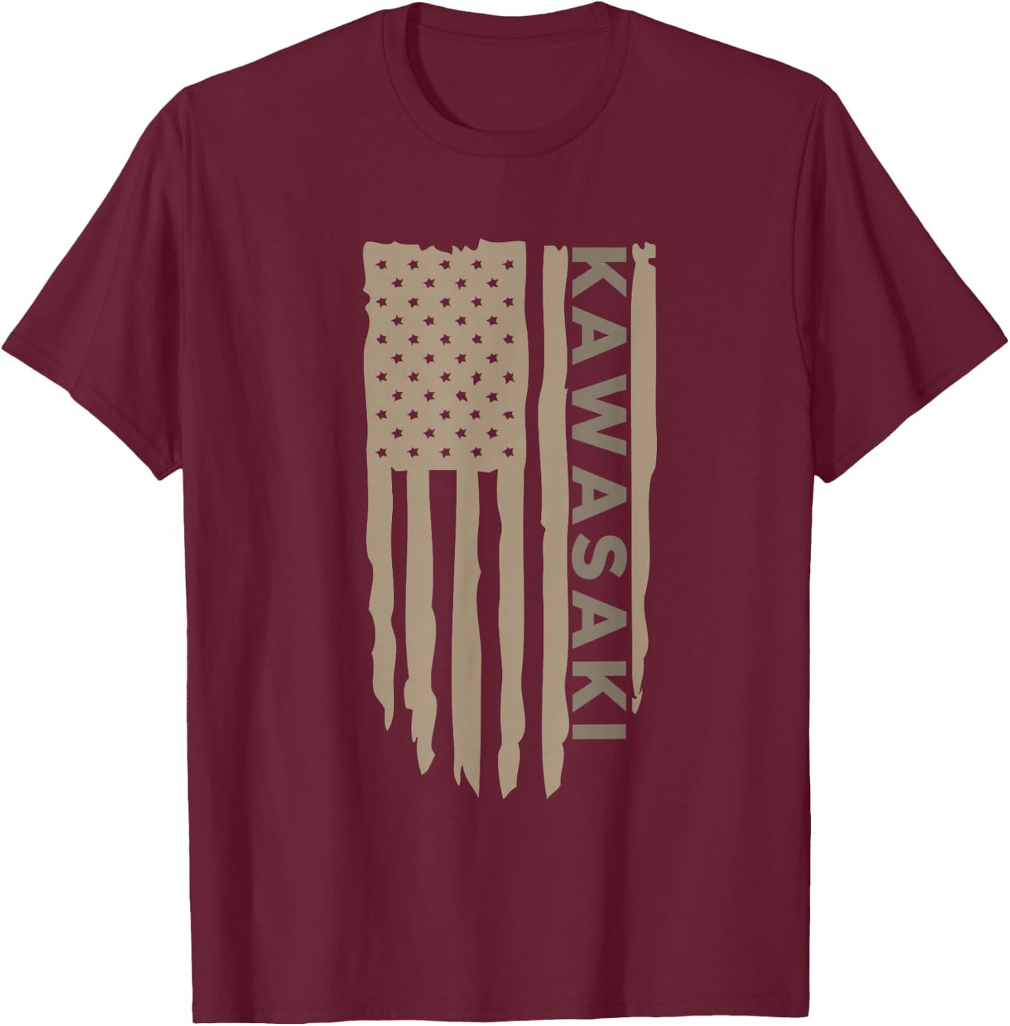 Wandering Wheels Men's Kawasaki American Flag T-Shirt - T-Shirt | Maroon