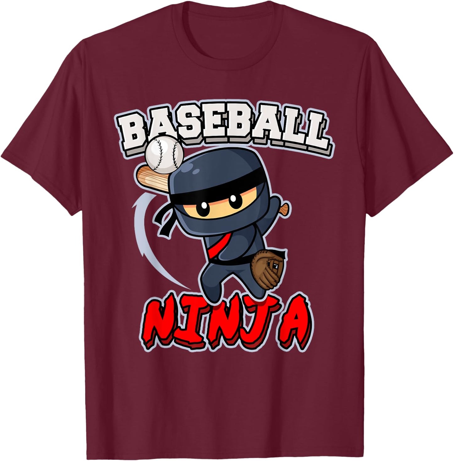 Baseball Ninja Player Batter Baseball T-Shirt - T-Shirt | Maroon