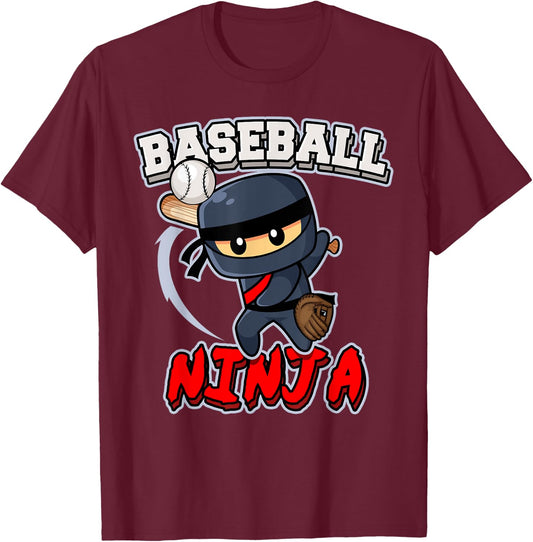 Baseball Ninja Player Batter Baseball T-Shirt - T-Shirt | Maroon