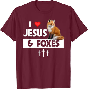 I Love Jesus And Foxes Zoo Wildlife Nature Fox Christian T-Shirt - T-Shirt | Maroon
