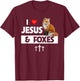 I Love Jesus And Foxes Zoo Wildlife Nature Fox Christian T-Shirt - T-Shirt | Maroon