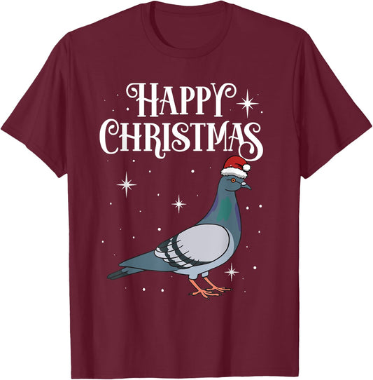 Happy Christmas Santa Hat Pigeon Breeders Birding T-Shirt - T-Shirt | Maroon