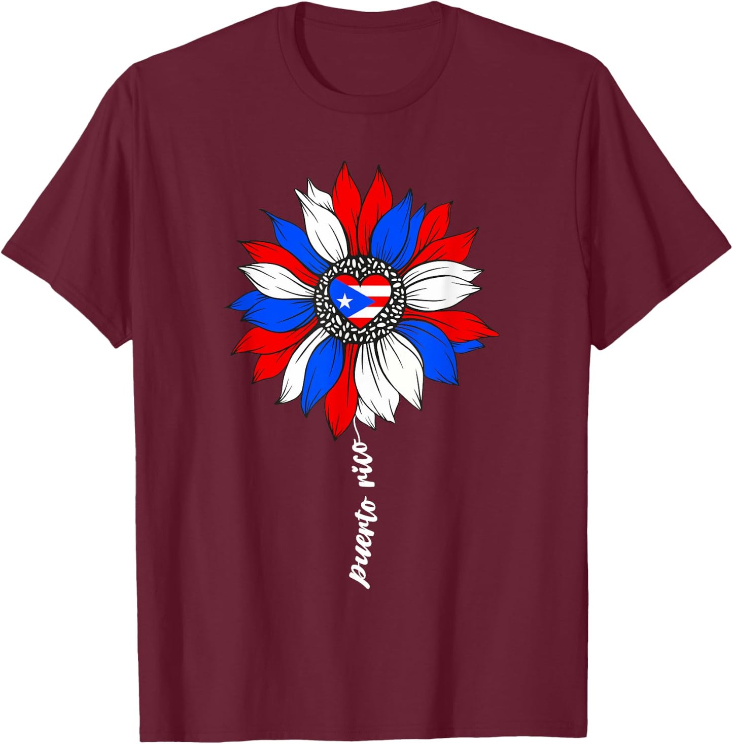 Puerto Rican Sunflower Heritage Puerto Rico PR Flag Boricua T-Shirt - T-Shirt | Maroon