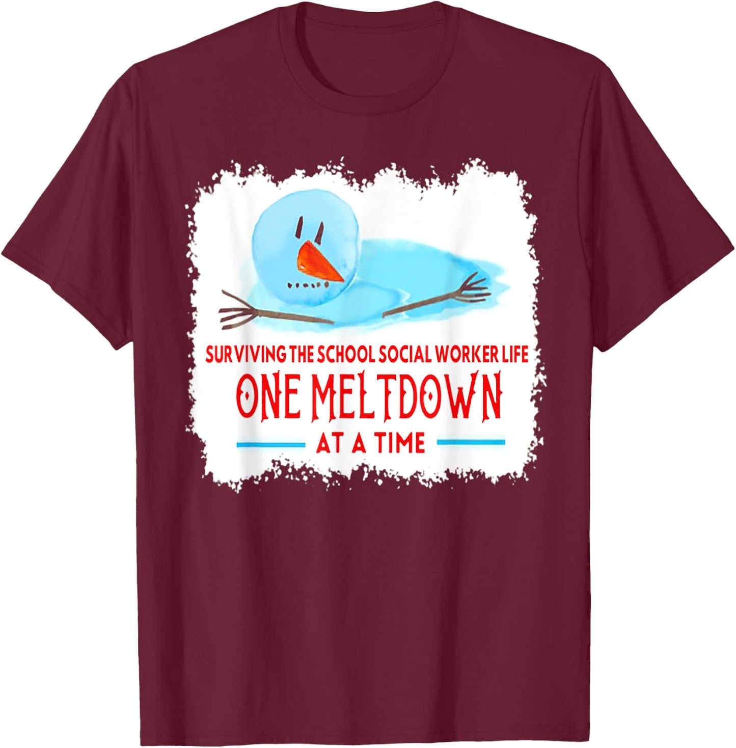 Surviving The School Social Worker Life Snowman Christmas T-Shirt - T-Shirt | Maroon