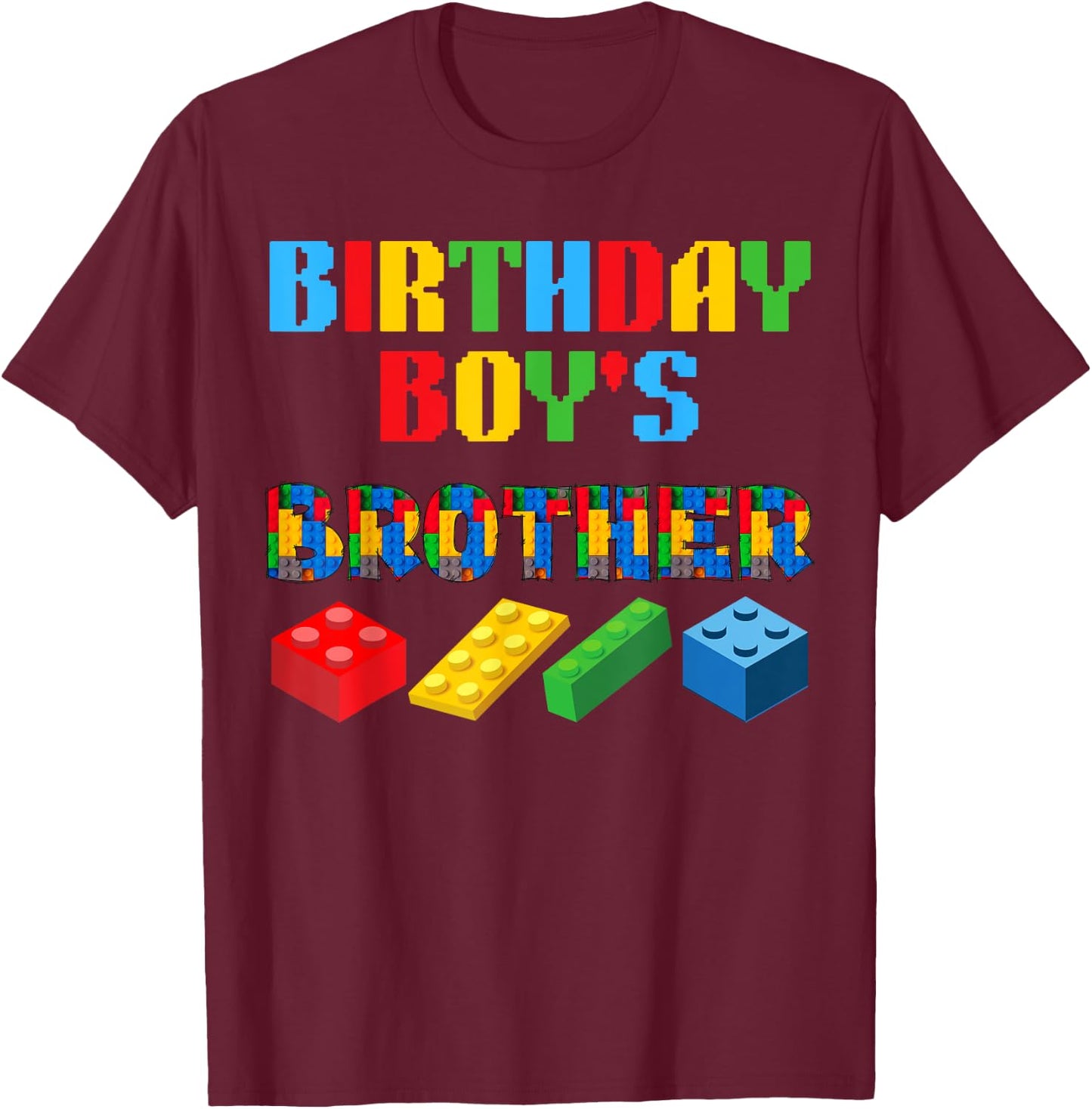 Brother Birthday Boy's Blocks Building Master Builder Funny T-Shirt - T-Shirt | Maroon