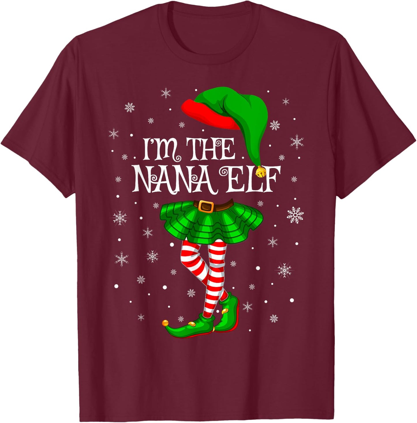Family Matching Women Girls I'm The Nana Elf Christmas T-Shirt - T-Shirt | Maroon