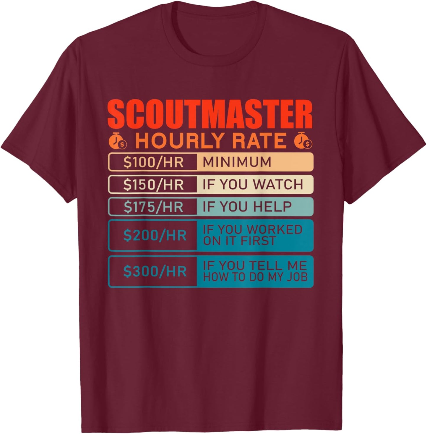 Scoutmaster Vintage Hourly Rate T-Shirt - T-Shirt | Maroon