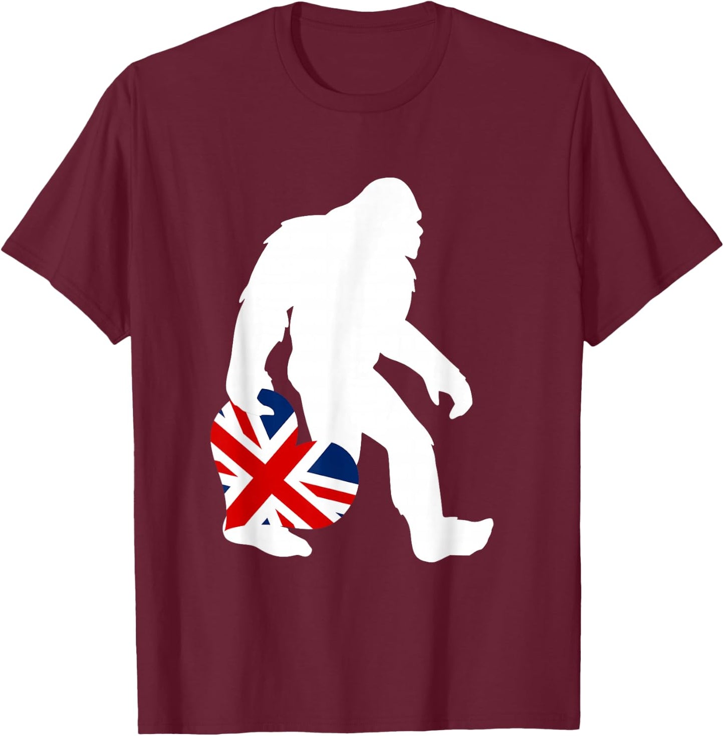 Funny British Bigfoot United Kingdom Flag T-Shirt - T-Shirt | Maroon