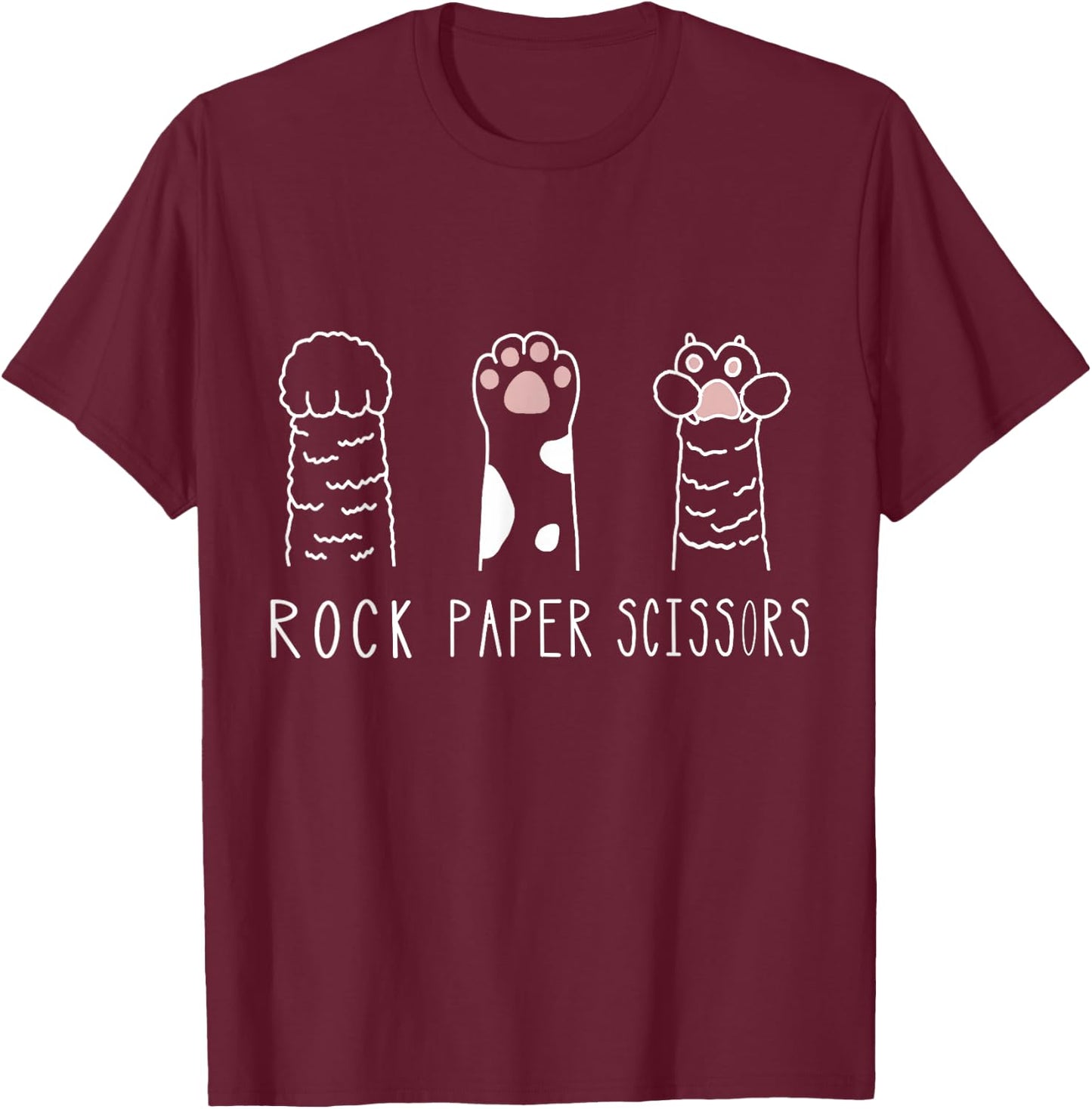 Rock Paper Scissors Cat Paw Hand Game T-Shirt - T-Shirt | Maroon