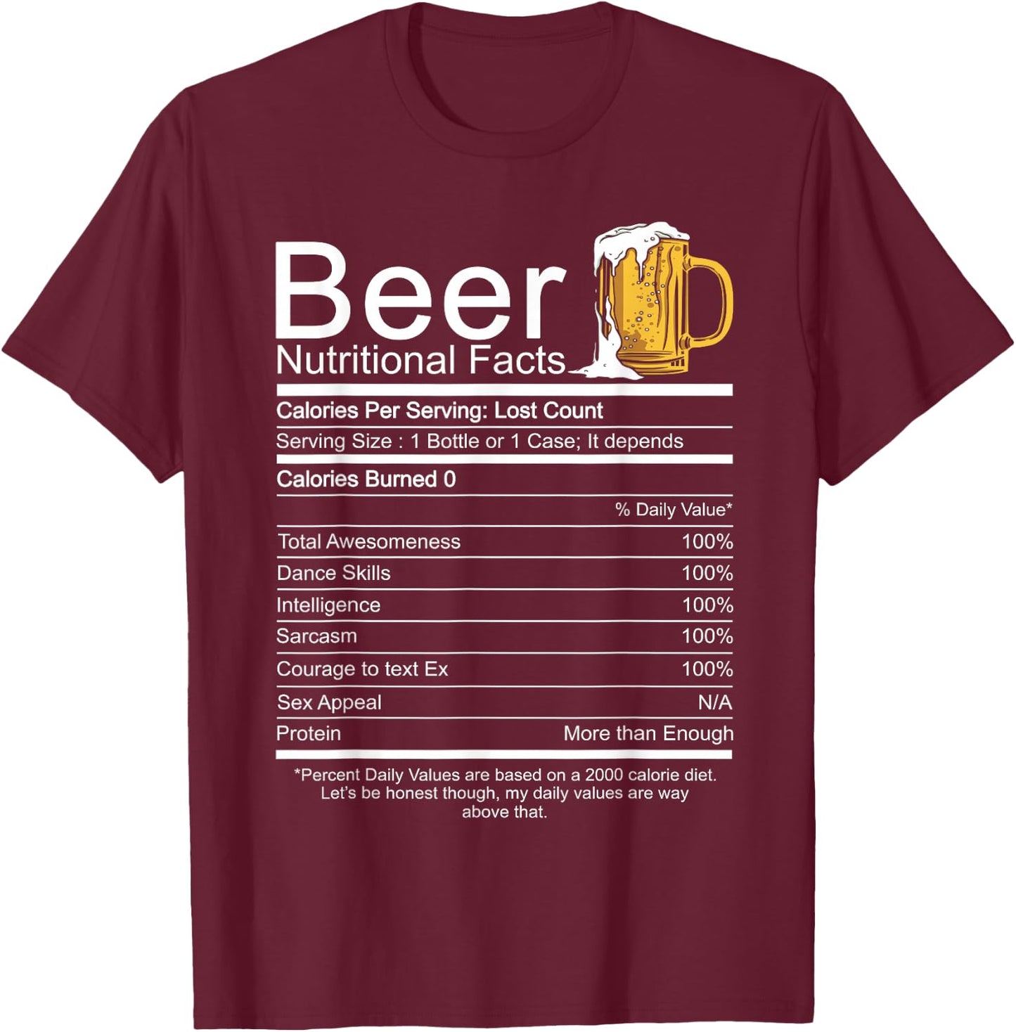 Beer Nutritional Facts T-Shirt - T-Shirt | Maroon